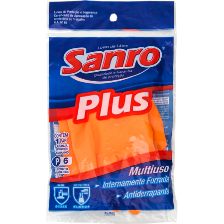 Luva Latex LARANJA P/ Limpeza Multiuso Antiderrapante Sanro Plus -TAMANHO G